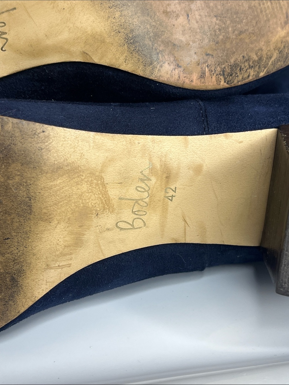Boden Navy Suede Knee-High Block Heel Boots - Picture 4 of 6